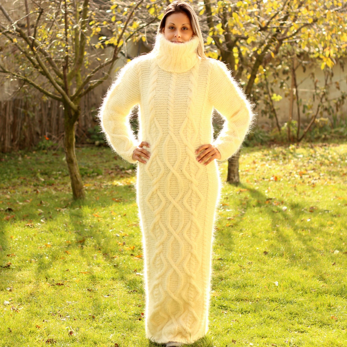 Hand Knitted Mohair Dress White Fuzzy Fetish Jersey Massive - Etsy