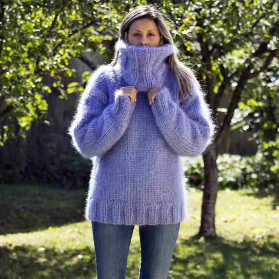 Mohair Jumper 8 Strands Hand Knit Sweater LILAC Color Fuzzy - Etsy