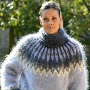 Beautiful Icelandic Sweater, Fluffy Nordic Jumper, Oversized Mohair Turtleneck, Handknit Pullover, Fair Isle Sweater dress
