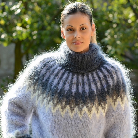 Beautiful Icelandic Sweater Fluffy Nordic Jumper Oversized Mohair Turtleneck Handknit Pullover Fair Isle Sweater dress Etsy France