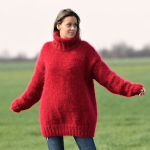 Super Sexy Hand Knit Mohair Sweater RED Oversized Fuzzy - Etsy