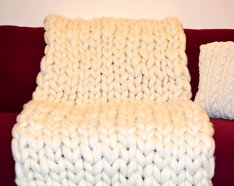 Chunky Blanket Hand Knitted Pure Merino Wool non mohair Beadspread Thick Bedcover Throw
