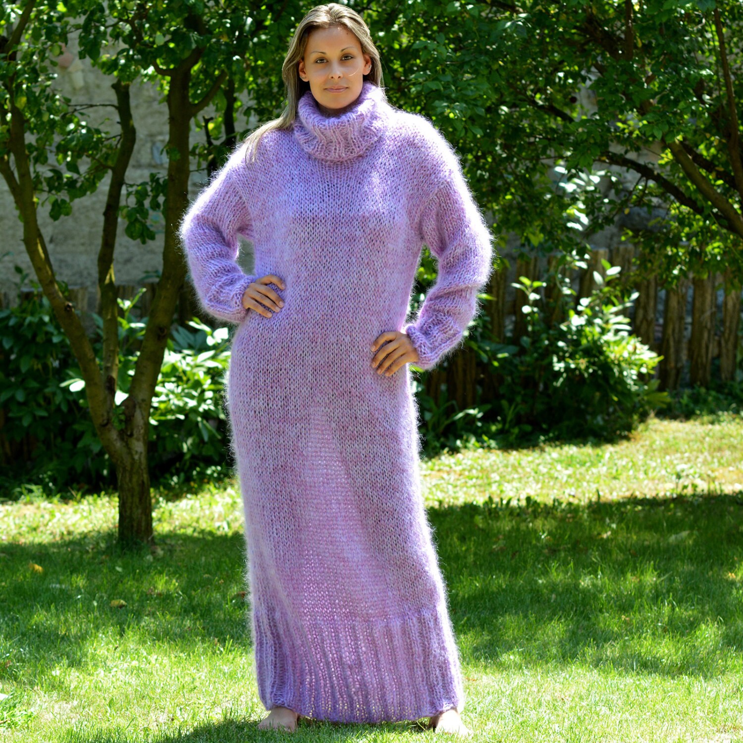 Mohair Dress Hand Knit Turtleneck Long 