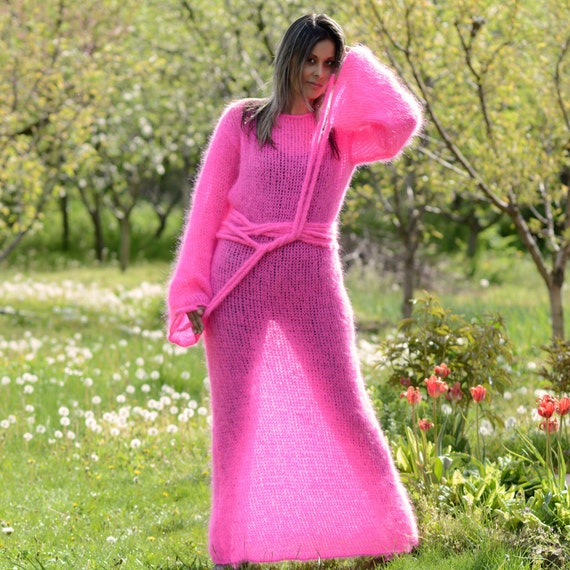 neon pink sweater dress