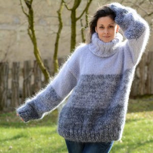 Fluffy Gray Sweater, Mohair Pullover, Turtleneck Jumper, Plus Size Sweater, Chunky Knitwear, Oversized Pullover, Comfy Sweater,Fuzzy Jumper