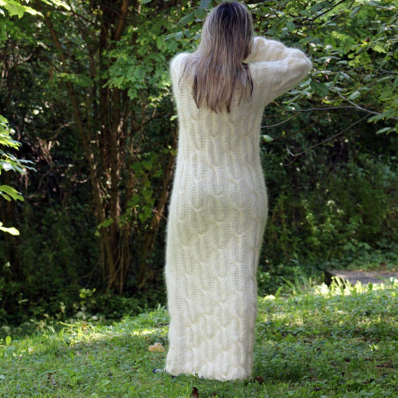 Hand Knitted Mohair Dress Long White Fuzzy Fetish Sweater Boho | Etsy