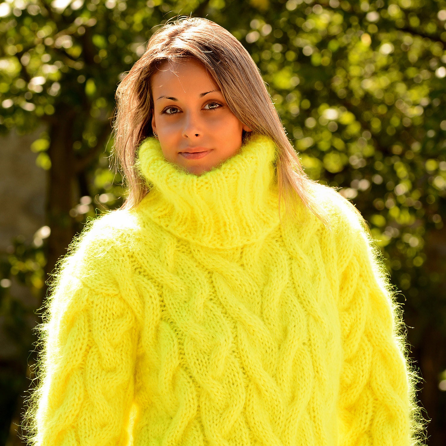 Cable Hand Knitted Mohair Sweater NEON 