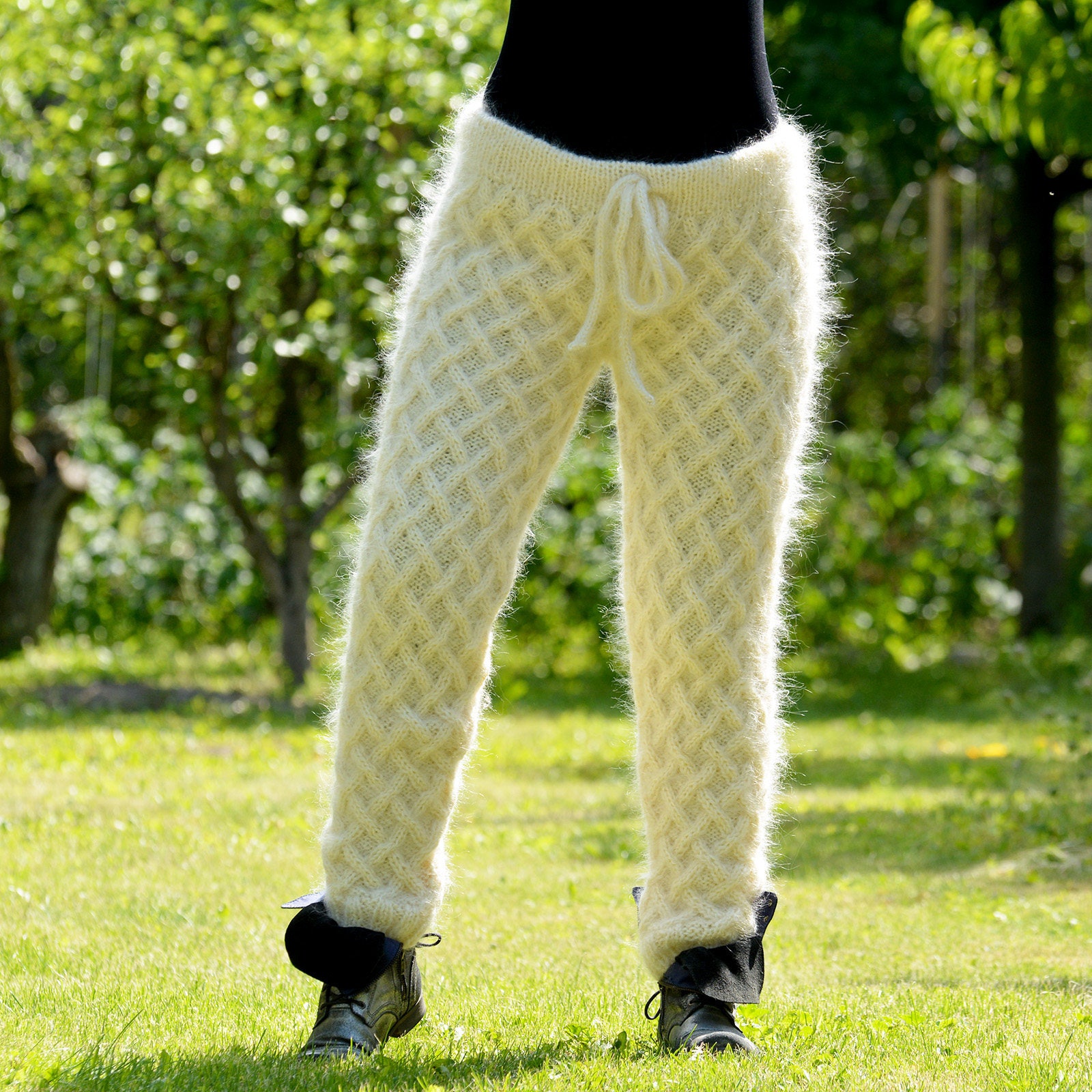 Hand Knitted Cable Mohair Pants Sweater 