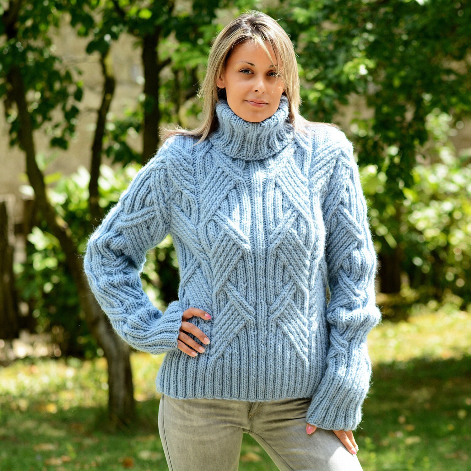 Wool Sweater Cable Hand Knitted Pullover Turtleneck Sweater - Etsy