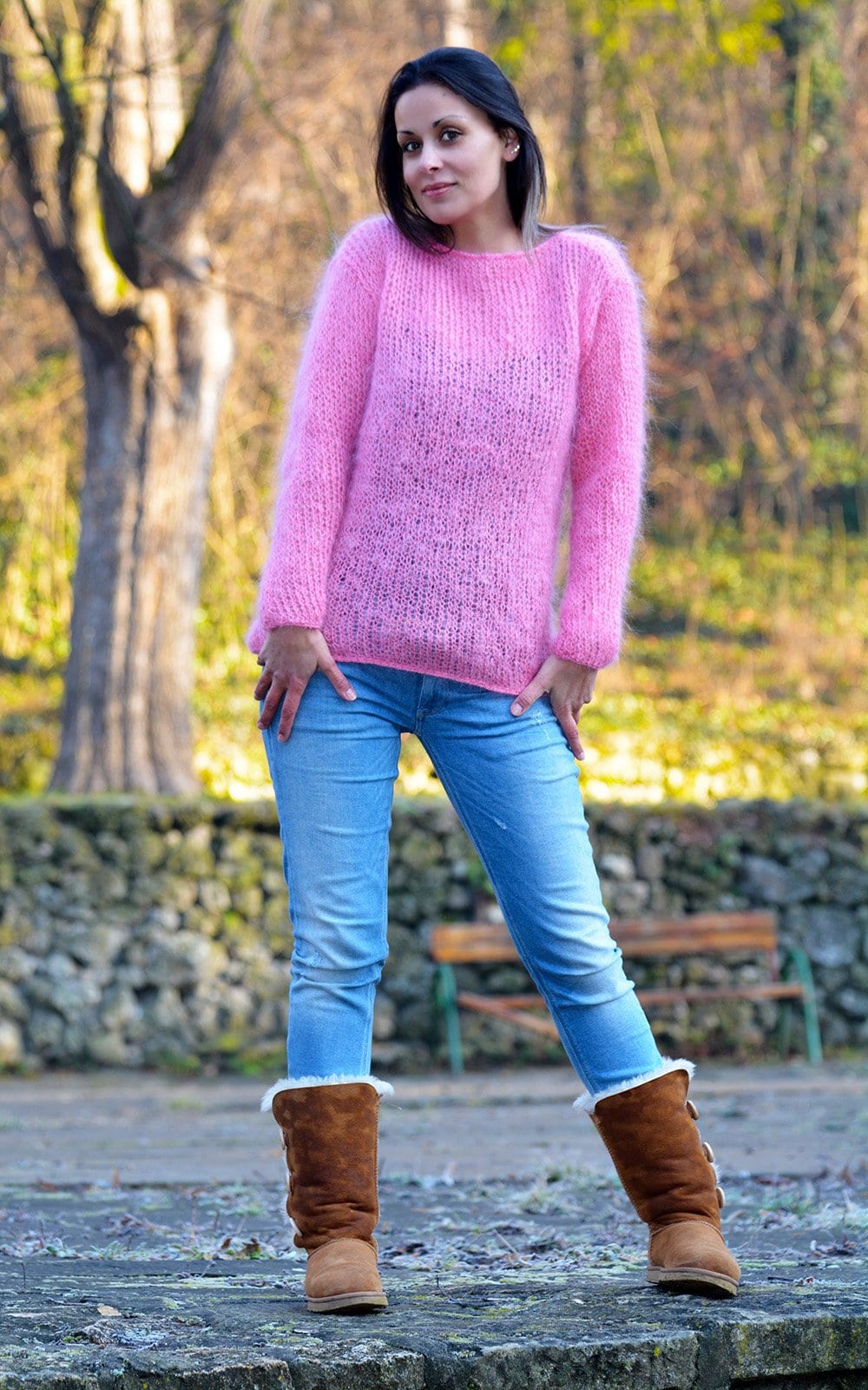 hot pink distressed sweater