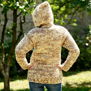 Hand Knitted Wool Cardigan Beige mix, Chunky Hooded Coat, Soft Winter Jacket Sweater, Ovecoat Jacket, Gift for Her or Him by EXTRAVAGANTZA zdjęcie 6