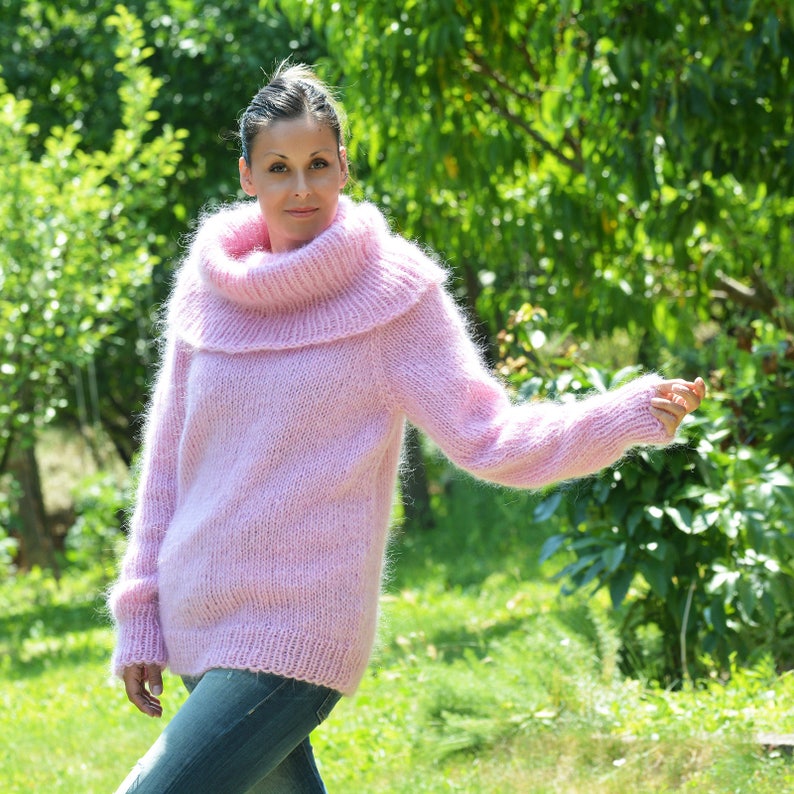 Designer Hand Knitted Mohair Sweater Pink Fuzzy Turtleneck - Etsy
