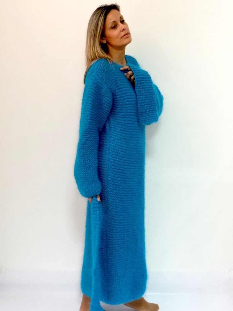 Hand Knit Mohair Dress Removable Collar Fuzzy Fetish Blue | Etsy