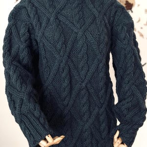 Handmade Wool Sweater Turtleneck Jumper Gift Cable knitted Sweater Gray Thick Crew neck Men Sweater Gift for him hand knit by EXTRAVAGANTZA