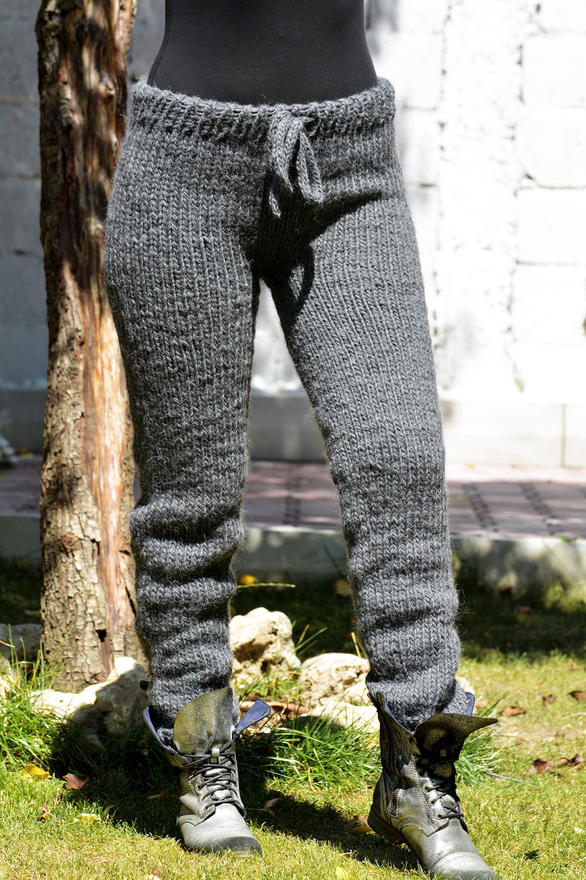 Designer Hand Knitted Wool Pants Soft Legwarmers Sweater Trousers