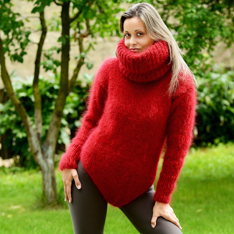red fuzzy sweater dress