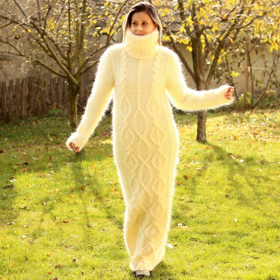 Hand Knitted Mohair Dress White Fuzzy Fetish Jersey Massive - Etsy