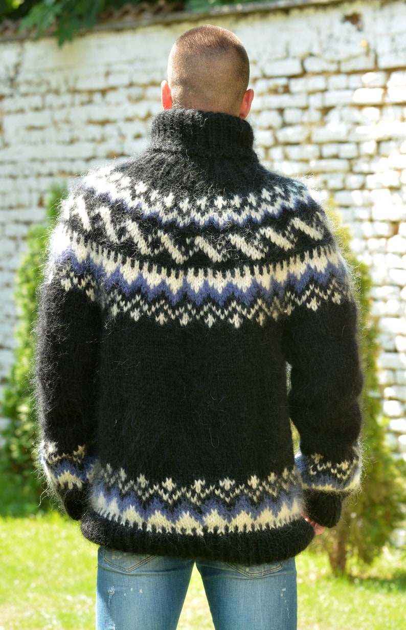 Hand Knitted Mohair Sweater Icelandic Norwegian Black Fuzzy - Etsy