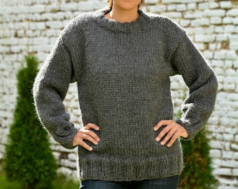 Hand Knitted Wool Sweater, Designer Soft Jumper Crew neck Winter Jersey, Chunky Men's Jersey,Gift for Him or Her by EXTRAVAGANTZA