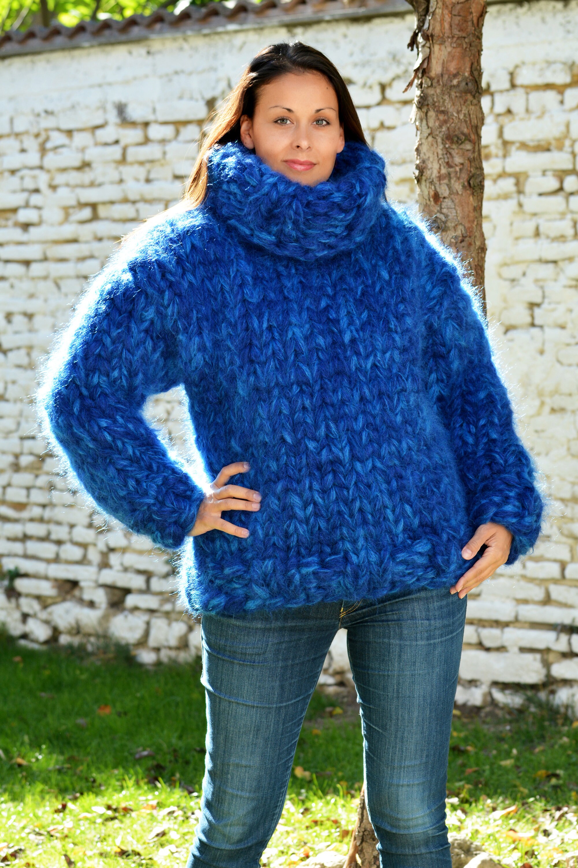 32 Strands Hand Knitted Mohair Sweater BLUE Mix Mega Thick - Etsy UK