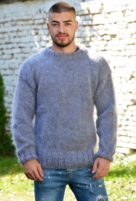 Designer Hand Knitted Wool Sweater Grey 