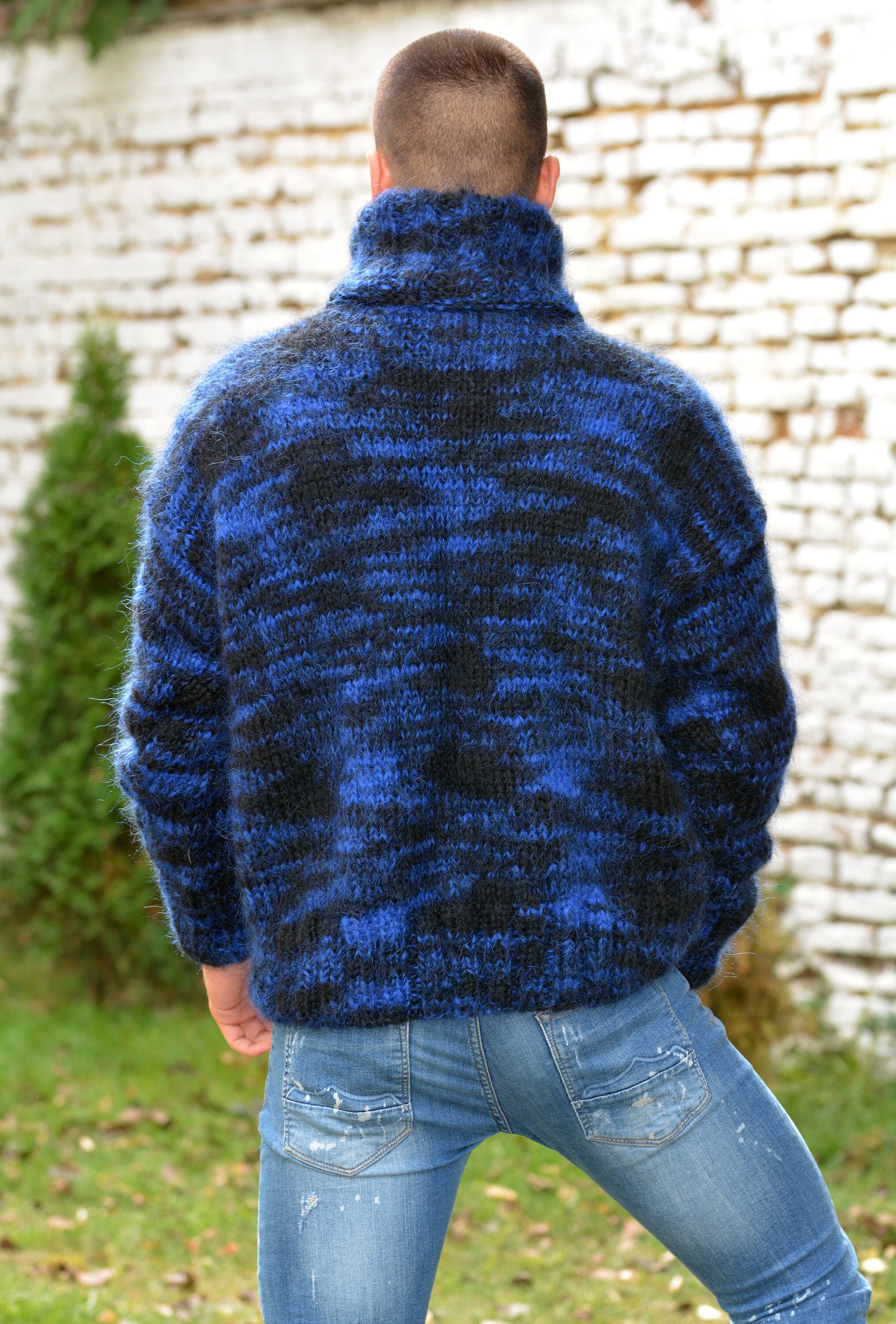 Mohair Jumper Mens Wool Sweater Fuzzy 