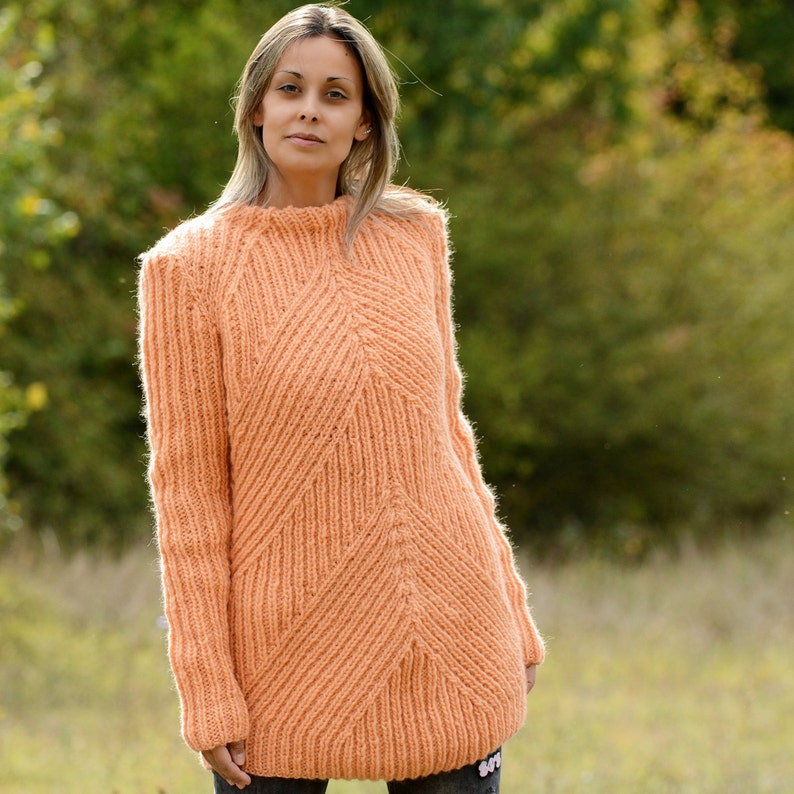 Hand Knitted Pure Wool Sweater Peach Color Soft Crew Neck - Etsy
