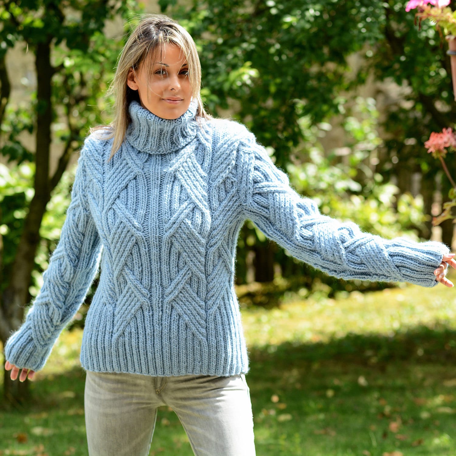 Wool Sweater Cable Hand Knitted Pullover Turtleneck Sweater - Etsy