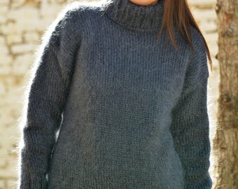 Turtleneck Sweater, Women gray Jumper, Mohair Pullover, Thick Jumper, Cozy Sweater, Plus Size Clothing, Winter Pullover, Chunky Knitwear