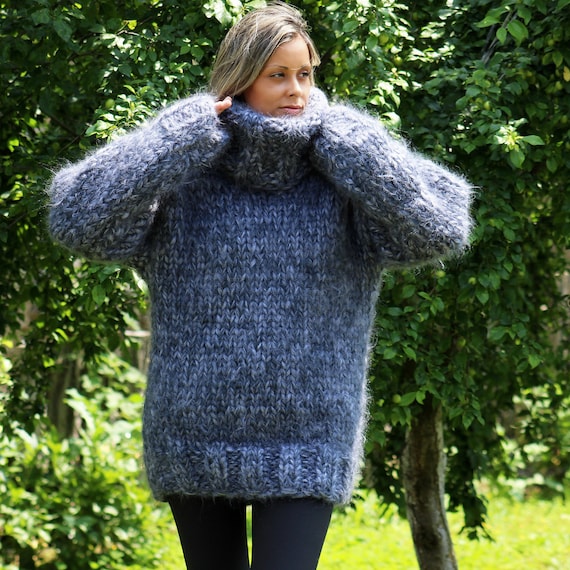 10 strands Hand Knit Mohair Sweater Gray Mix Thick Turtleneck Jumper Pullover by EXTRAVAGANTZA * MADE to ORDER * 10 strands Hand Knit Mohair Sweater Gray Mix Thick Turtleneck Jumper Pullover by EXTRAVAGANTZA * MADE to ORDER *