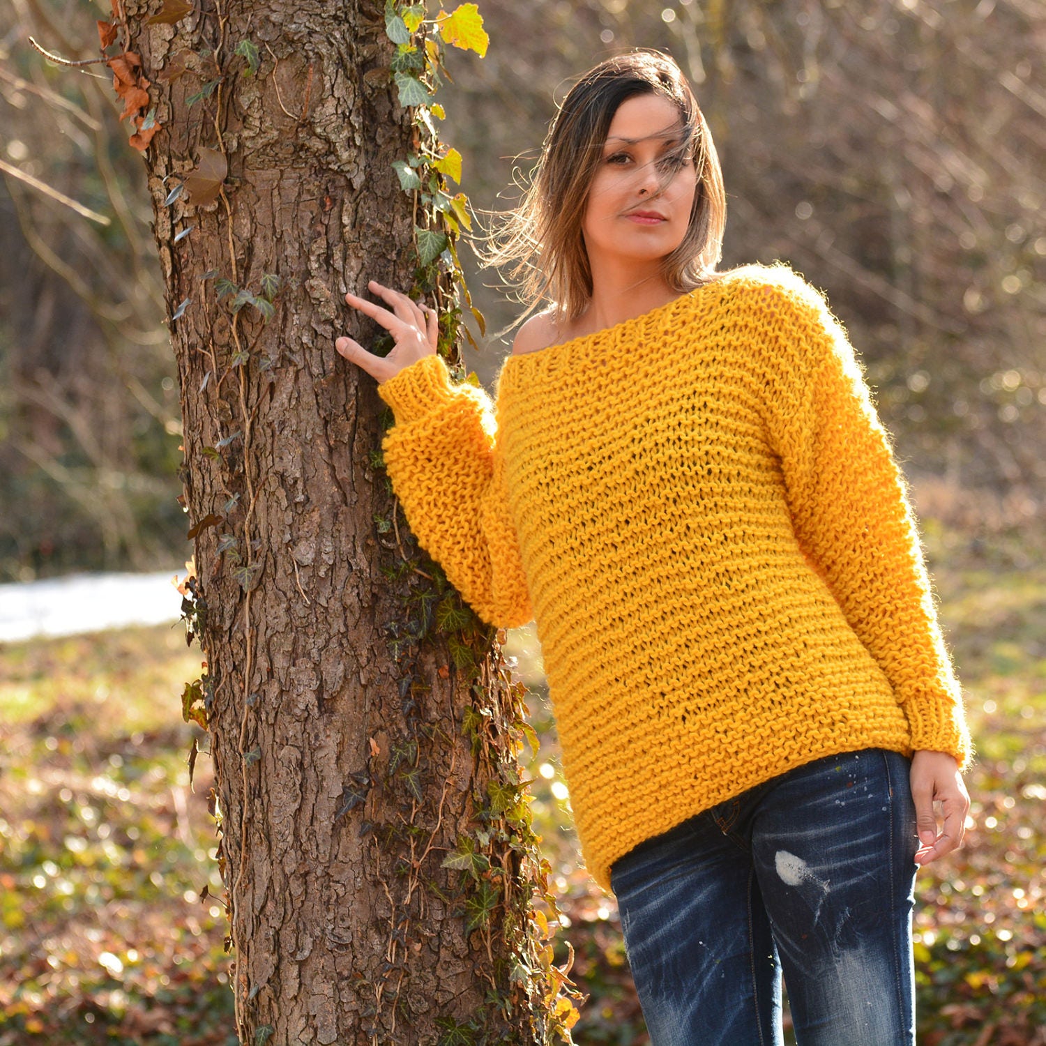 Hand Knitted Wool Sweater Yellow 