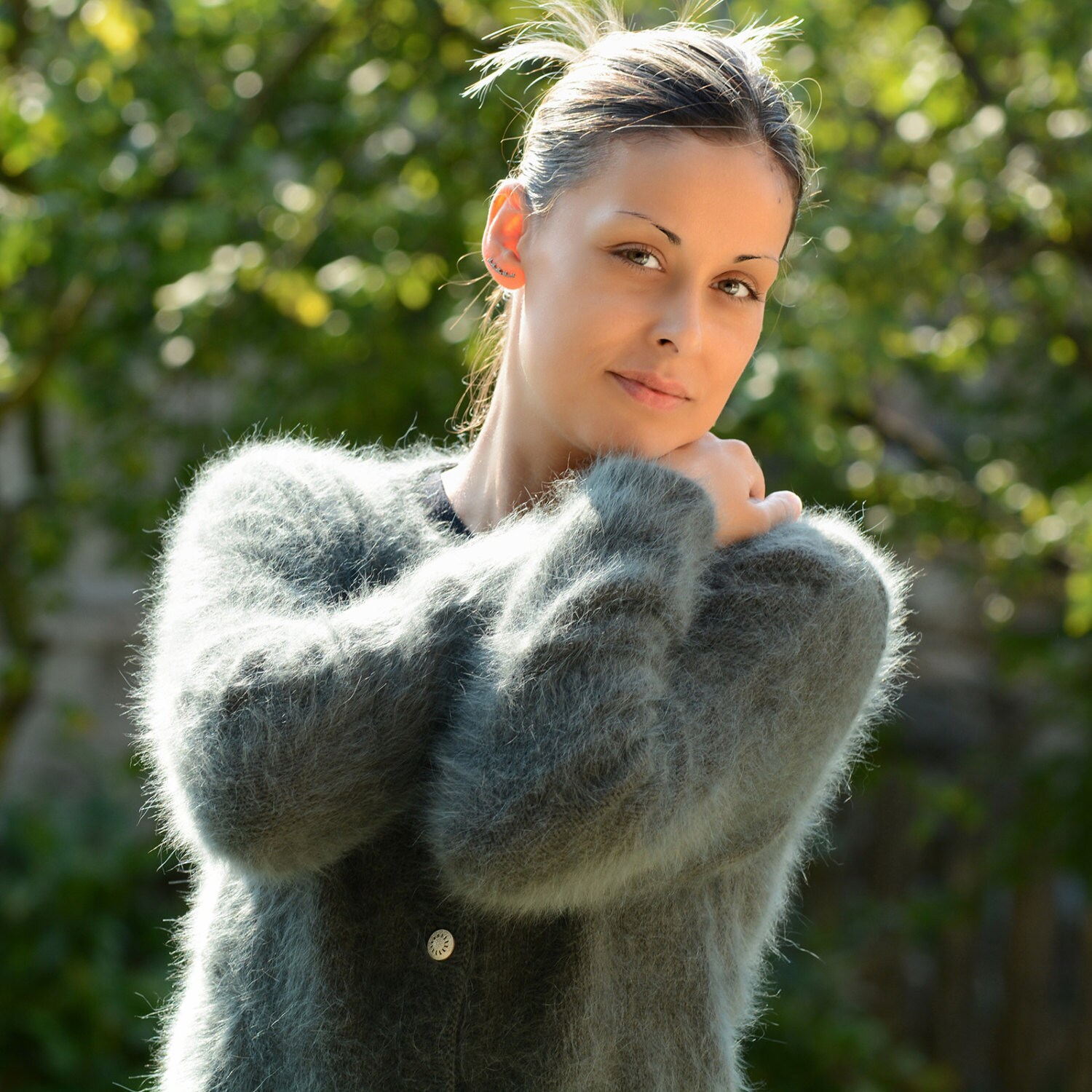 Hand Knit 100% Pure Angora Cardigan 