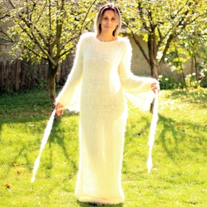 White Hand Knit Mohair Dress, Slouchy Fuzzy Fetish Sweater by Extravagantza