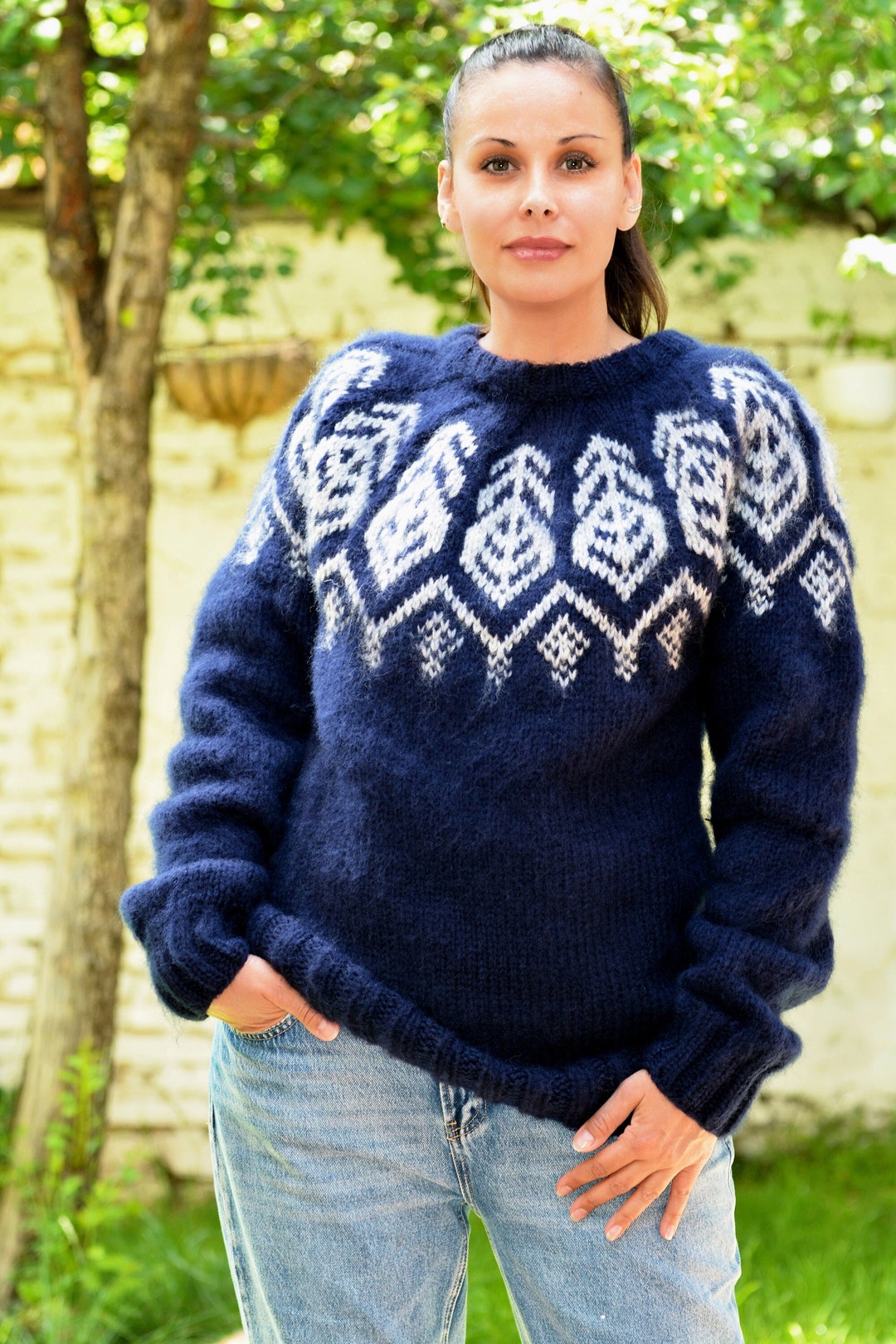 Maglione islandese lavorato a mano, maglia norvegese in lana e