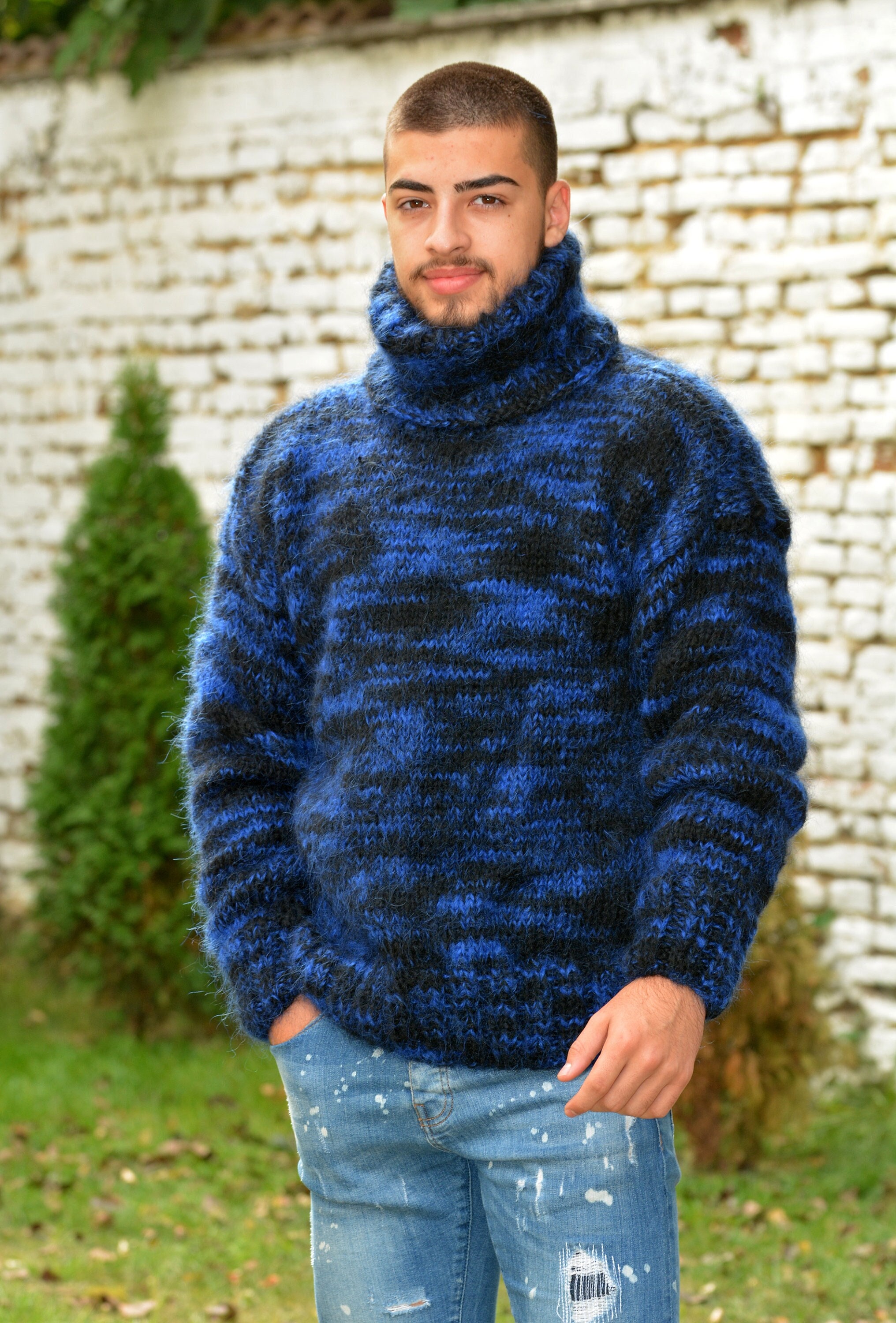 Mohair Jumper Mens Wool Sweater Fuzzy 