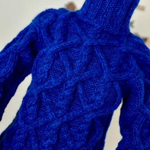 Cable Hand Knitted Wool Sweater, Blue Turtleneck jumper, Cable knit Sweater, designer winter Jersey, by Extravagantza READY to SHIP
