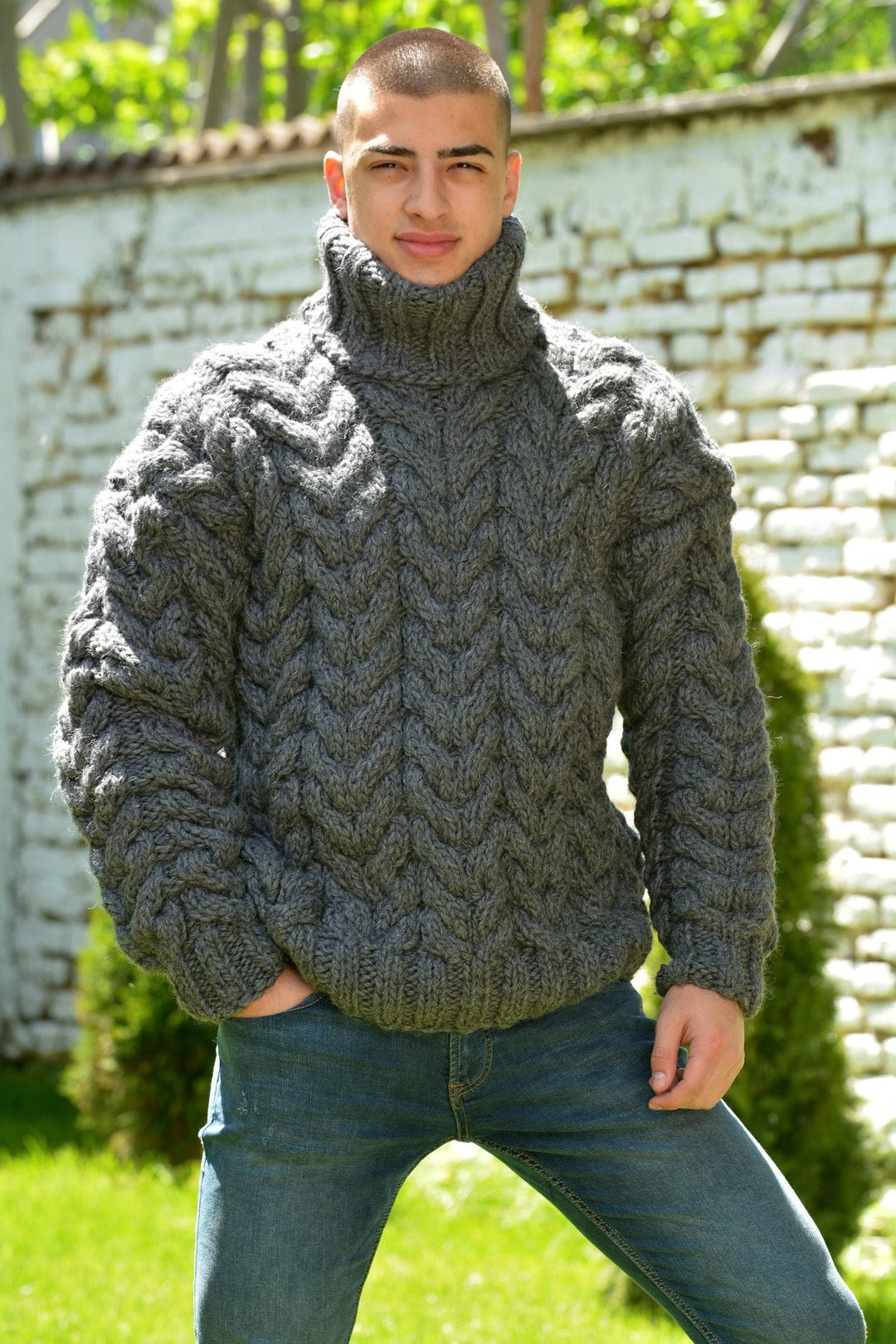 Graphpaper Big Cable Hand Knitブラック Big Cable Hand Knit ビッグケーブル ウール ハンドニット | ブランド