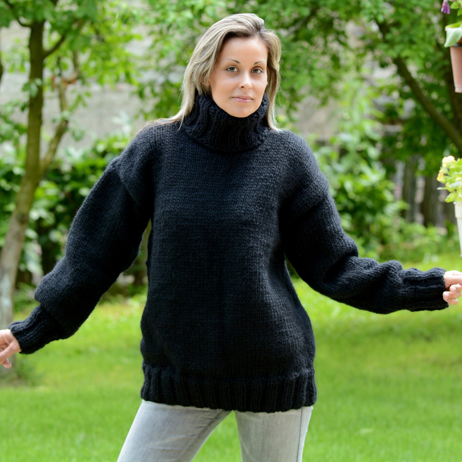 black knitted turtleneck jumper