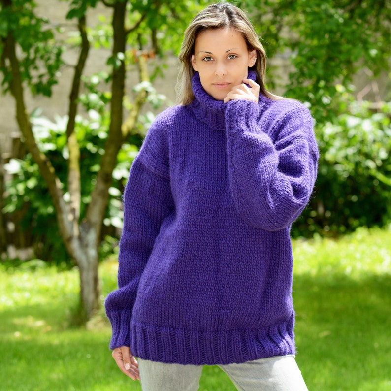 Hand Knitted Pure Wool Sweater Purple Soft Non Mohair - Etsy