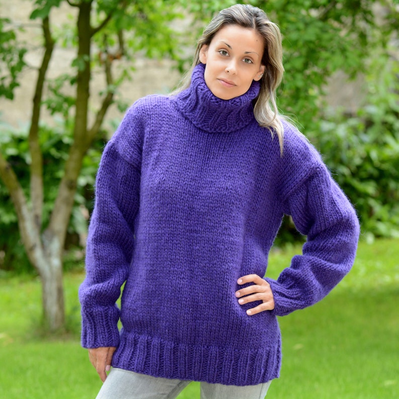Hand Knitted Pure Wool Sweater Purple Soft Non Mohair - Etsy