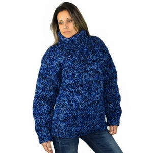Thick Hand Knitted pure Wool Sweater Blue mix Soft Turtleneck Jumper Pullover Jersey by EXTRAVAGANTZA * MADE to ORDER *