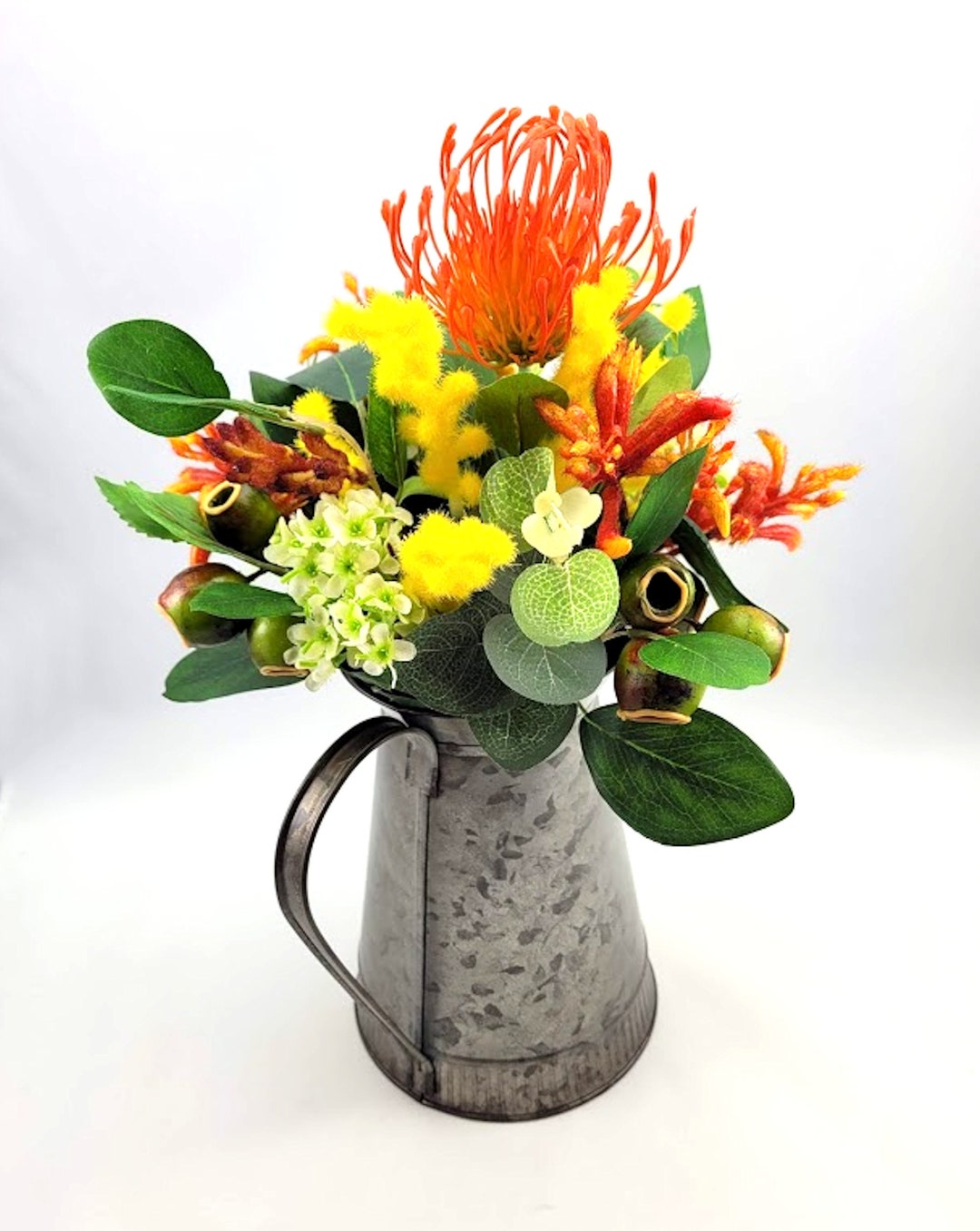 Colourful Artificial Native Flower Arrangement in Tin Jug Etsy UK