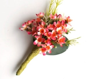 Australian Wax Flower Buttonhole for Groom or Groomsman -  Traditional Boutonniere - Aussie Wedding - Gay Wedding