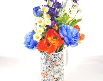 MOTHERS DAY GIFT Bouquet of Colourful Silk Flowers in Small Blue Ceramic Jug Gift for Mum