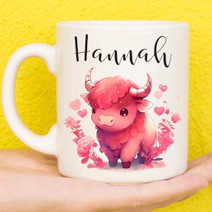 Tazza da toro, Tazza di mucca delle Highlands per gli amanti delle mucche, Regalo personalizzato per mucca, Regali per la festa della mamma per donne e ragazze, Regali per mucche, Tazza di nome, Tazza di San Valentino