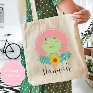 Frog Tote Bag, Personalised Tote Bag For Frog Lovers, Reusable Shopping Bag, Mothers Day Gifts For Women, Frog Gifts, Birthday