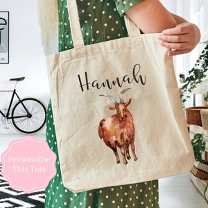 Goat Tote Bag, Personalised Tote Bag For Goat Lovers, Goat Gifts,  Reusable Shopping Bag, Mothers Day Gifts For Women, Birthday