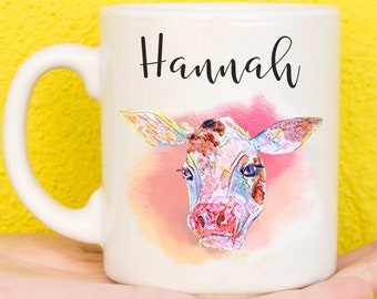 Cow Mug Art, Cow Lovers Gift, Personalised Farm Animal Mug, Cow Gifts, Cow Presents, Scotland Gift, Scottish Gift, Yak Gift, Birthday
