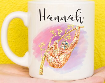 Faultier Becher Kunst, Faultier Geschenke für Faultier Liebhaber, Faultier Thema, Geschenke für Frauen & Mädchen, Geschenke für Männer, Namensbecher, Geburtstag, Mama, Papa