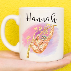 Sloth Mug Art, Personalised Sloth Gifts For Sloth Lovers, Sloth Theme, Gifts For Women & Girls, Gifts For Men, Name Mug, Birthday, Mum, Dad